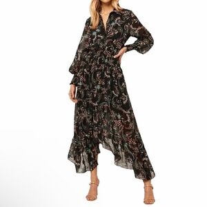 Misa Los Angeles S Midi Dress Zahra Long Sleeve Floral Paisley Asymmetrical